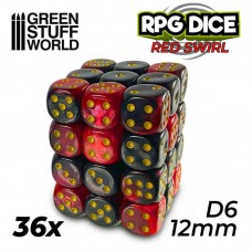 36x Dadi D6 12mm - Rosso Marmo